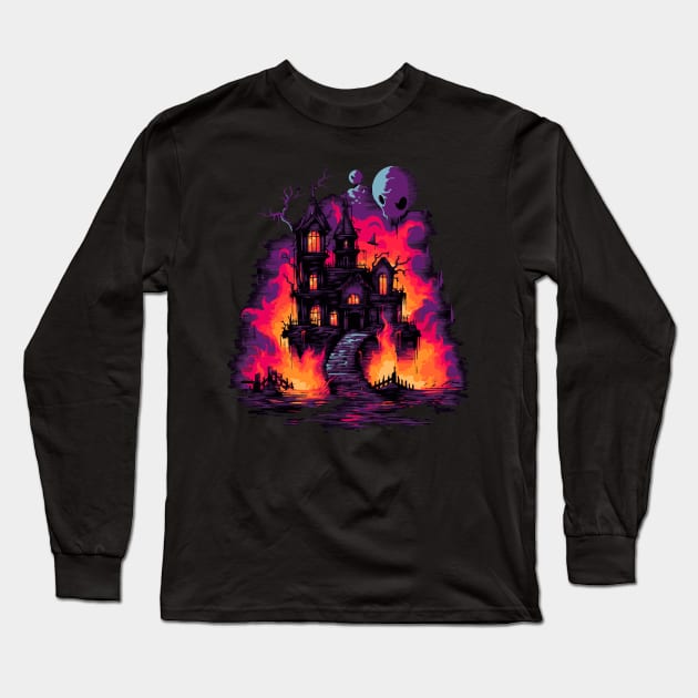 Pixel Art Transylvania Night Long Sleeve T-Shirt by tatadonets